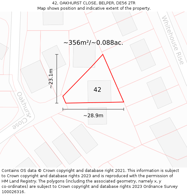 42, OAKHURST CLOSE, BELPER, DE56 2TR: Plot and title map