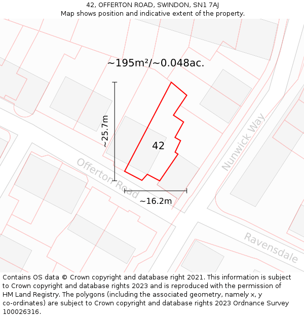 42, OFFERTON ROAD, SWINDON, SN1 7AJ: Plot and title map