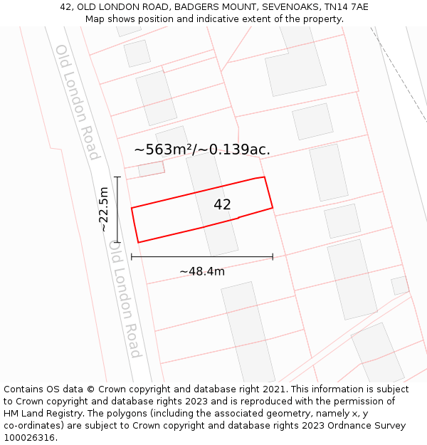 42, OLD LONDON ROAD, BADGERS MOUNT, SEVENOAKS, TN14 7AE: Plot and title map