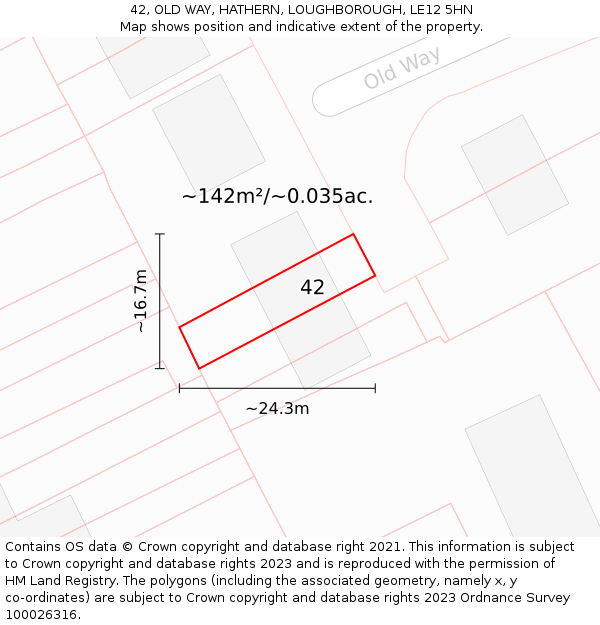 42, OLD WAY, HATHERN, LOUGHBOROUGH, LE12 5HN: Plot and title map