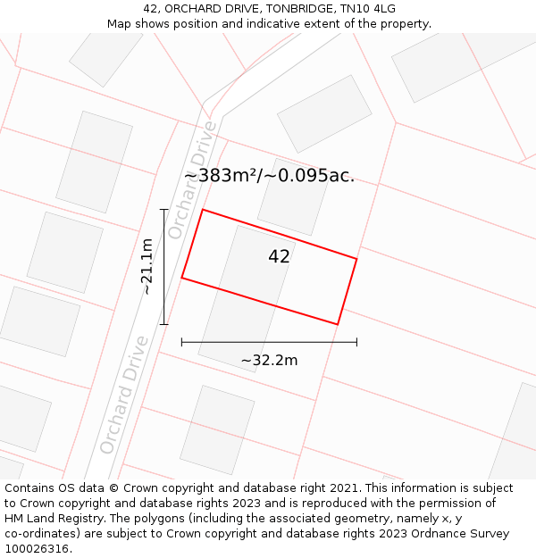 42, ORCHARD DRIVE, TONBRIDGE, TN10 4LG: Plot and title map