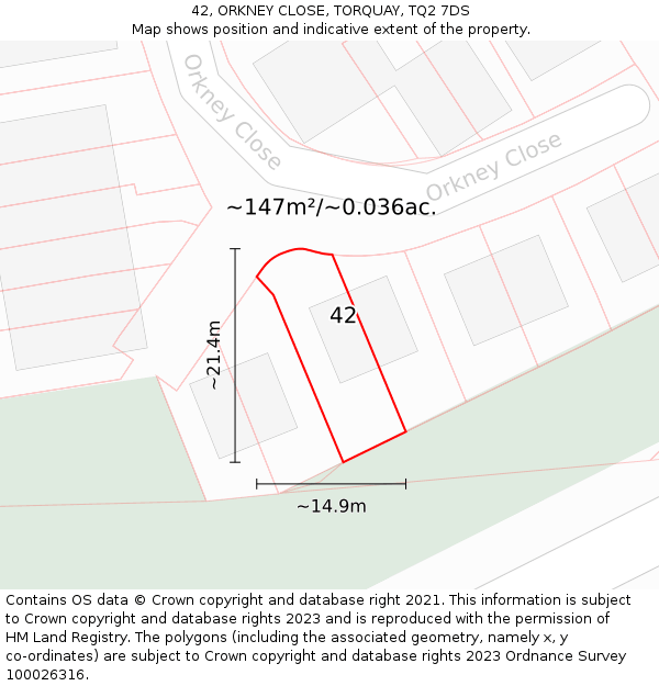 42, ORKNEY CLOSE, TORQUAY, TQ2 7DS: Plot and title map