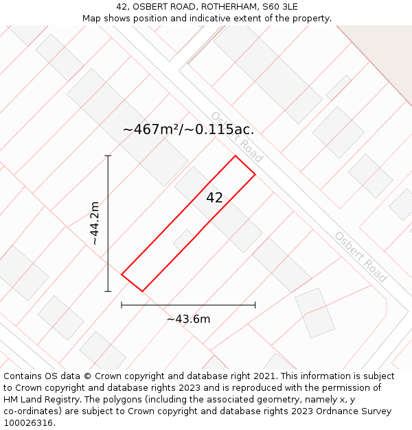 42, OSBERT ROAD, ROTHERHAM, S60 3LE: Plot and title map