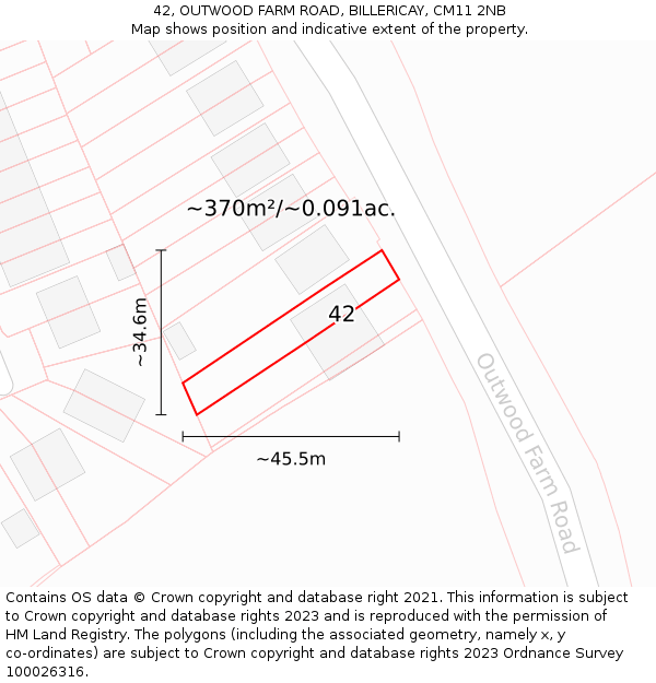 42, OUTWOOD FARM ROAD, BILLERICAY, CM11 2NB: Plot and title map