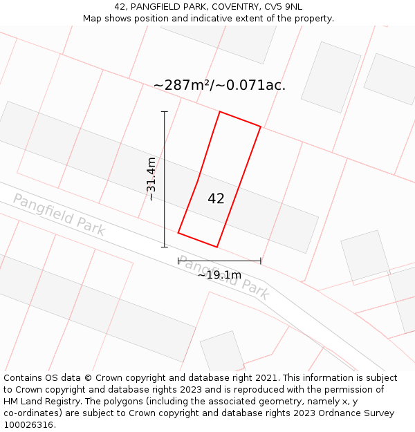 42, PANGFIELD PARK, COVENTRY, CV5 9NL: Plot and title map