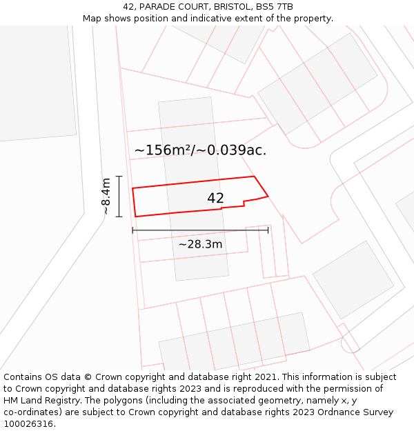 42, PARADE COURT, BRISTOL, BS5 7TB: Plot and title map