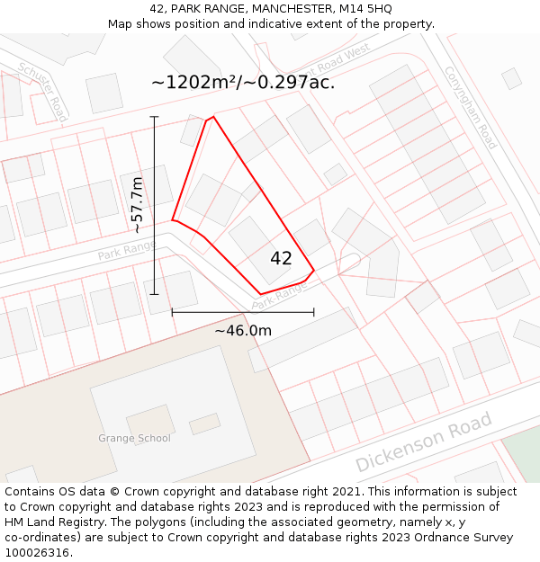 42, PARK RANGE, MANCHESTER, M14 5HQ: Plot and title map