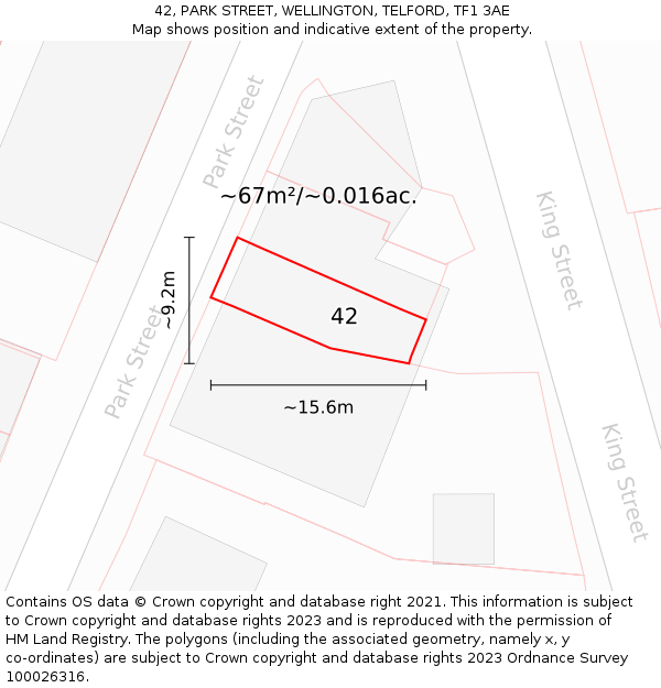 42, PARK STREET, WELLINGTON, TELFORD, TF1 3AE: Plot and title map