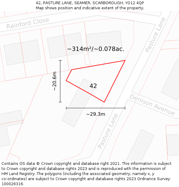 42, PASTURE LANE, SEAMER, SCARBOROUGH, YO12 4QP: Plot and title map