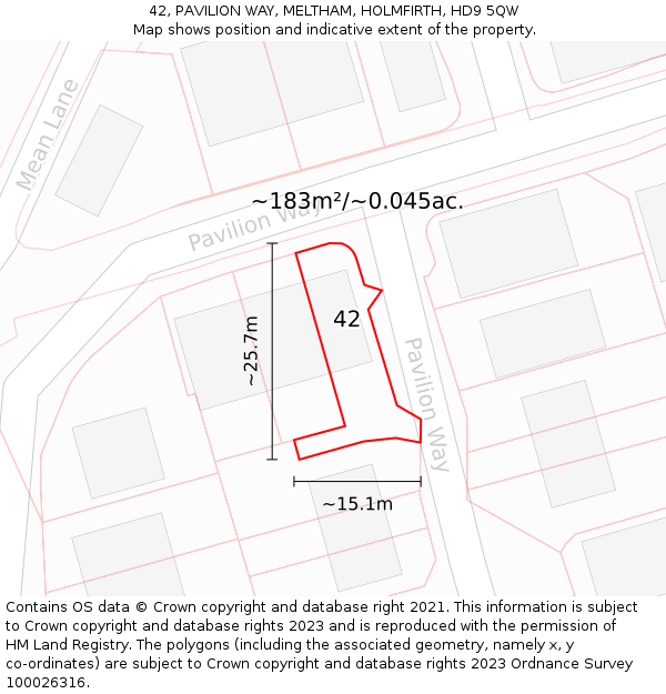 42, PAVILION WAY, MELTHAM, HOLMFIRTH, HD9 5QW: Plot and title map