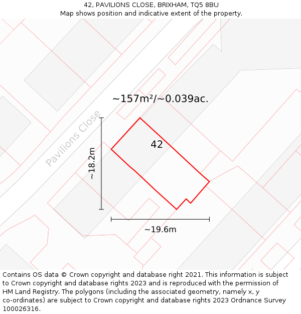 42, PAVILIONS CLOSE, BRIXHAM, TQ5 8BU: Plot and title map