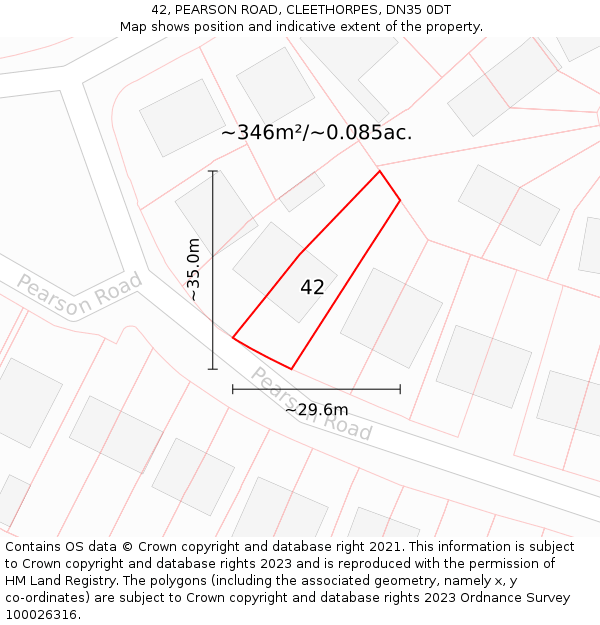 42, PEARSON ROAD, CLEETHORPES, DN35 0DT: Plot and title map