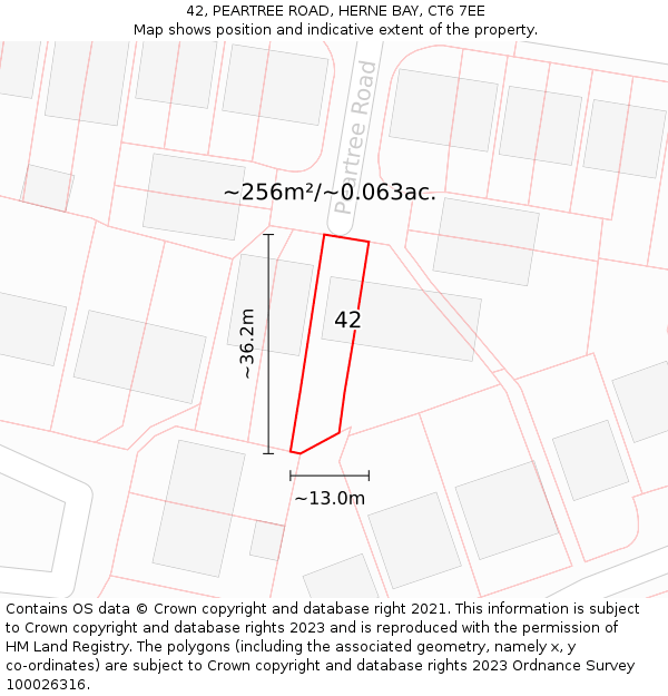 42, PEARTREE ROAD, HERNE BAY, CT6 7EE: Plot and title map