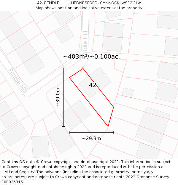 42, PENDLE HILL, HEDNESFORD, CANNOCK, WS12 1LW: Plot and title map