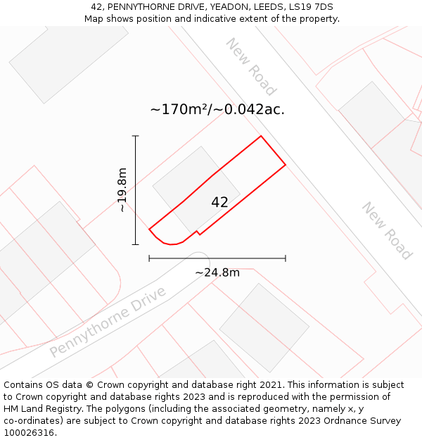 42, PENNYTHORNE DRIVE, YEADON, LEEDS, LS19 7DS: Plot and title map