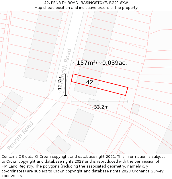 42, PENRITH ROAD, BASINGSTOKE, RG21 8XW: Plot and title map