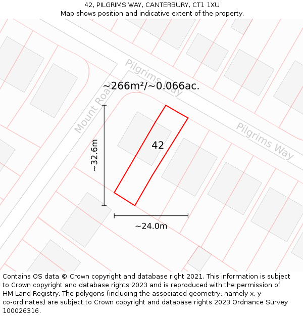 42, PILGRIMS WAY, CANTERBURY, CT1 1XU: Plot and title map