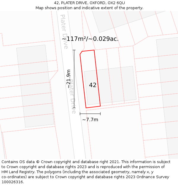 42, PLATER DRIVE, OXFORD, OX2 6QU: Plot and title map