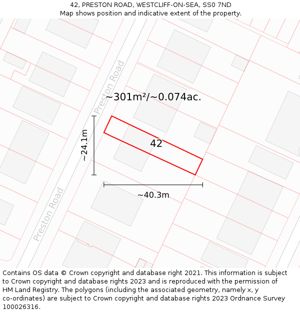 42, PRESTON ROAD, WESTCLIFF-ON-SEA, SS0 7ND: Plot and title map