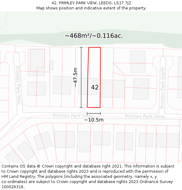 42, PRIMLEY PARK VIEW, LEEDS, LS17 7JZ: Plot and title map