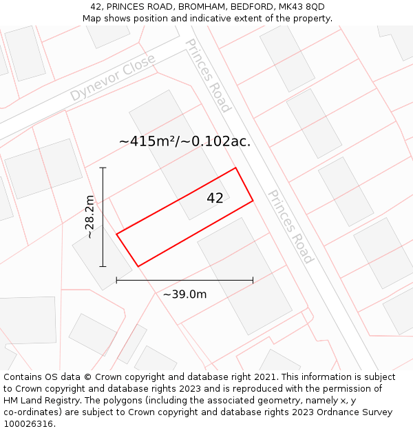 42, PRINCES ROAD, BROMHAM, BEDFORD, MK43 8QD: Plot and title map