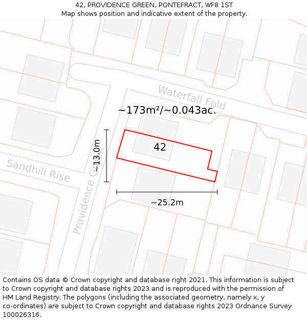 42, PROVIDENCE GREEN, PONTEFRACT, WF8 1ST: Plot and title map