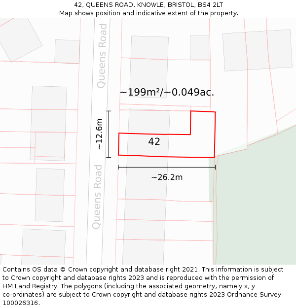 42, QUEENS ROAD, KNOWLE, BRISTOL, BS4 2LT: Plot and title map