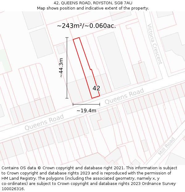 42, QUEENS ROAD, ROYSTON, SG8 7AU: Plot and title map