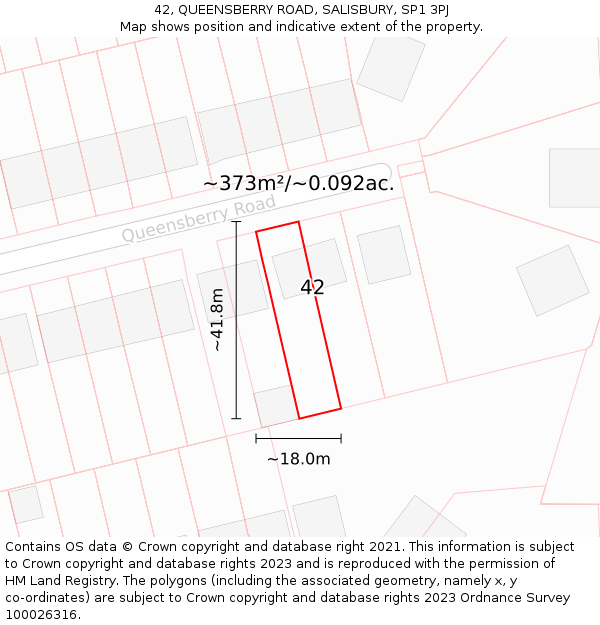 42, QUEENSBERRY ROAD, SALISBURY, SP1 3PJ: Plot and title map