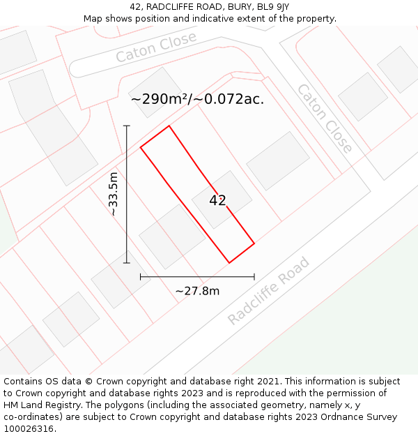 42, RADCLIFFE ROAD, BURY, BL9 9JY: Plot and title map