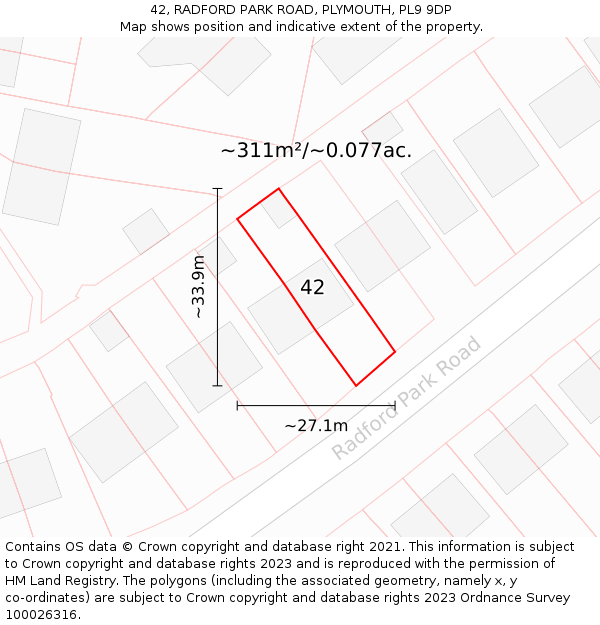 42, RADFORD PARK ROAD, PLYMOUTH, PL9 9DP: Plot and title map