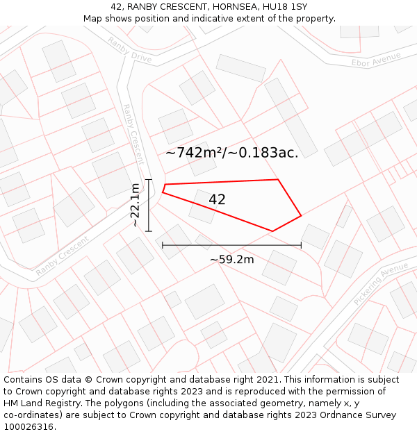 42, RANBY CRESCENT, HORNSEA, HU18 1SY: Plot and title map