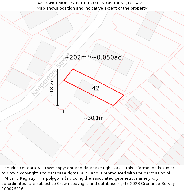 42, RANGEMORE STREET, BURTON-ON-TRENT, DE14 2EE: Plot and title map