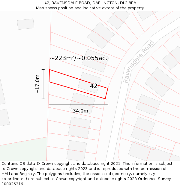 42, RAVENSDALE ROAD, DARLINGTON, DL3 8EA: Plot and title map