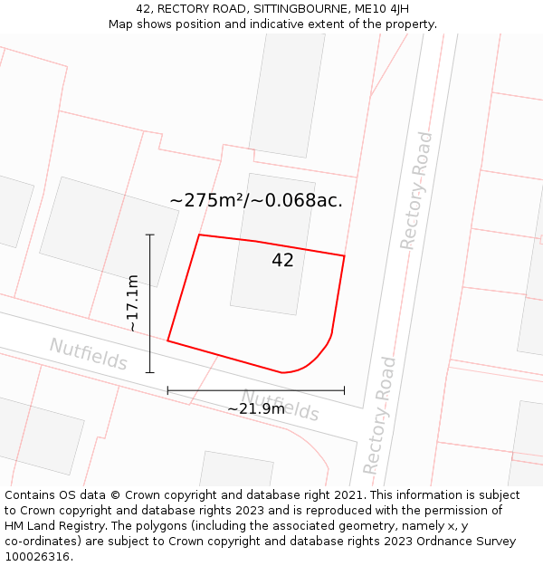 42, RECTORY ROAD, SITTINGBOURNE, ME10 4JH: Plot and title map