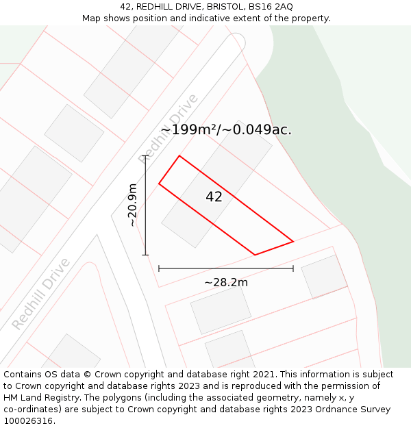 42, REDHILL DRIVE, BRISTOL, BS16 2AQ: Plot and title map