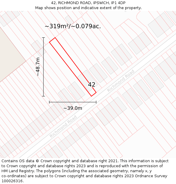 42, RICHMOND ROAD, IPSWICH, IP1 4DP: Plot and title map