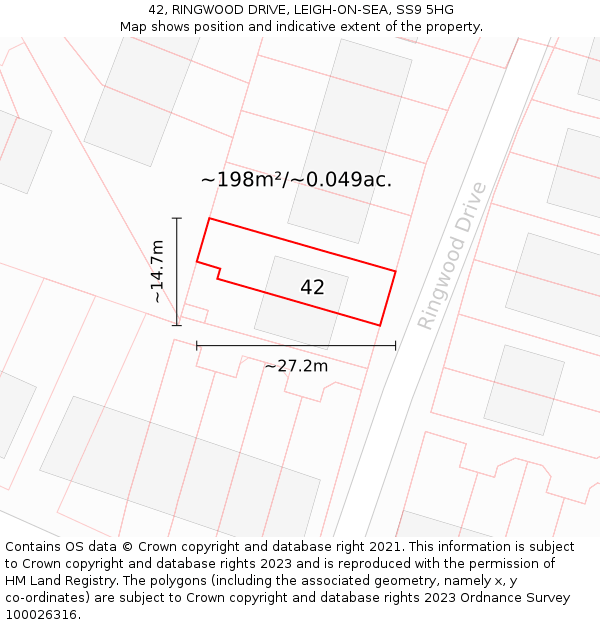 42, RINGWOOD DRIVE, LEIGH-ON-SEA, SS9 5HG: Plot and title map