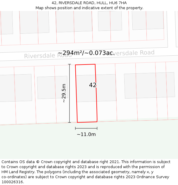 42, RIVERSDALE ROAD, HULL, HU6 7HA: Plot and title map