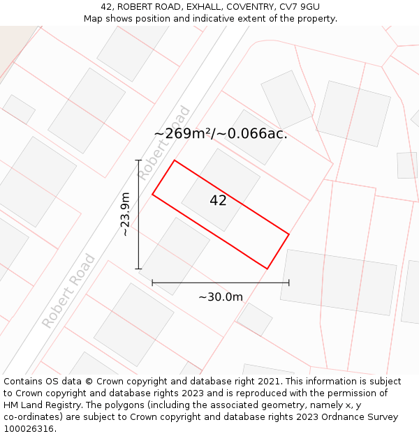 42, ROBERT ROAD, EXHALL, COVENTRY, CV7 9GU: Plot and title map