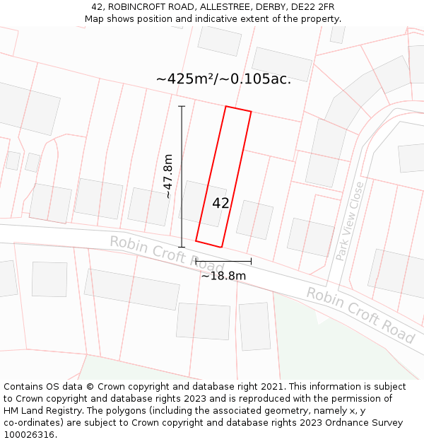 42, ROBINCROFT ROAD, ALLESTREE, DERBY, DE22 2FR: Plot and title map