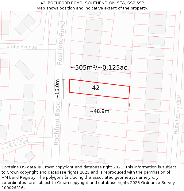 42, ROCHFORD ROAD, SOUTHEND-ON-SEA, SS2 6SP: Plot and title map