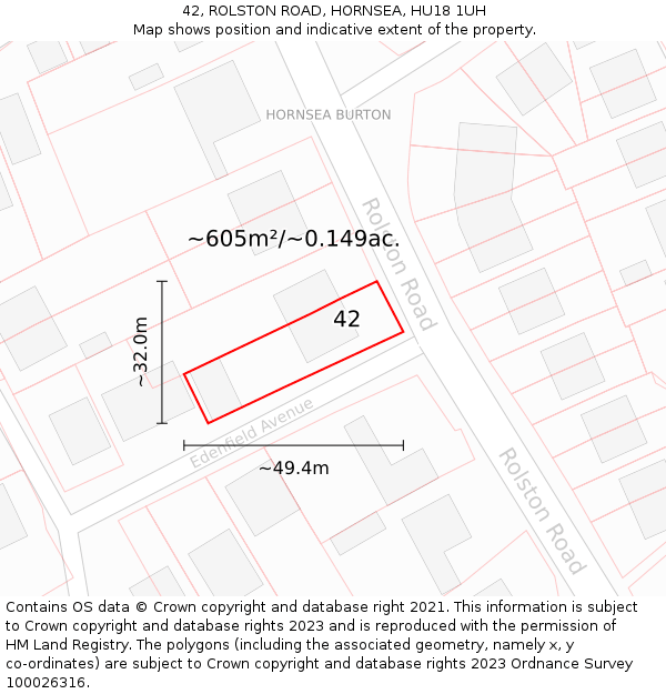 42, ROLSTON ROAD, HORNSEA, HU18 1UH: Plot and title map