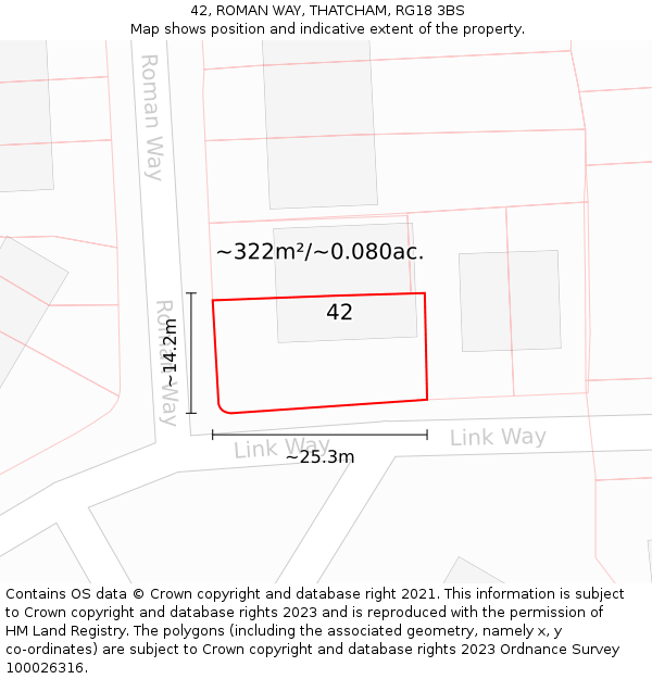 42, ROMAN WAY, THATCHAM, RG18 3BS: Plot and title map