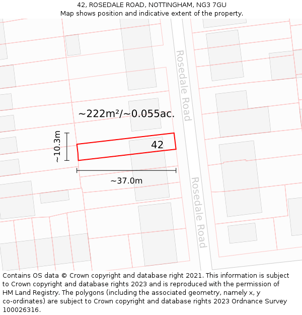 42, ROSEDALE ROAD, NOTTINGHAM, NG3 7GU: Plot and title map