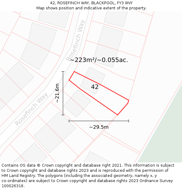 42, ROSEFINCH WAY, BLACKPOOL, FY3 9NY: Plot and title map