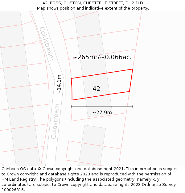 42, ROSS, OUSTON, CHESTER LE STREET, DH2 1LD: Plot and title map