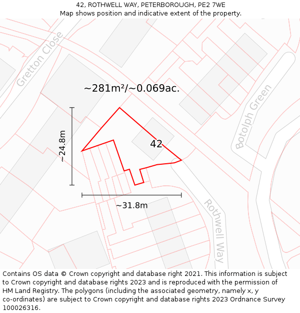 42, ROTHWELL WAY, PETERBOROUGH, PE2 7WE: Plot and title map