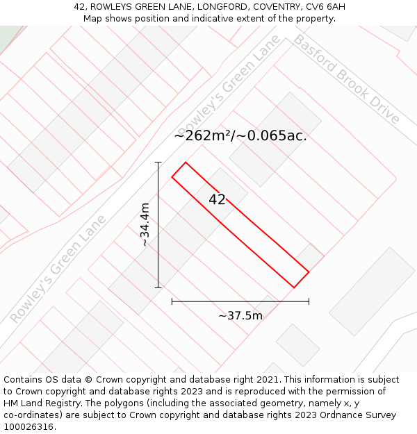 42, ROWLEYS GREEN LANE, LONGFORD, COVENTRY, CV6 6AH: Plot and title map