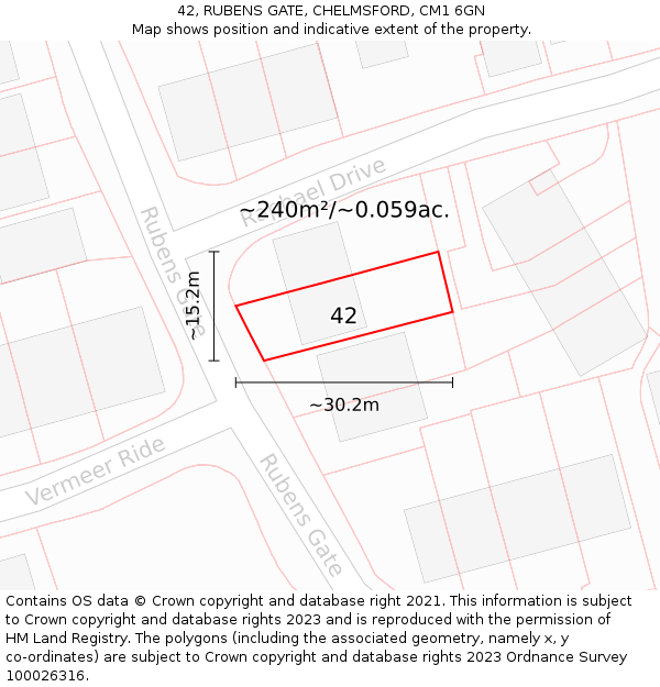 42, RUBENS GATE, CHELMSFORD, CM1 6GN: Plot and title map